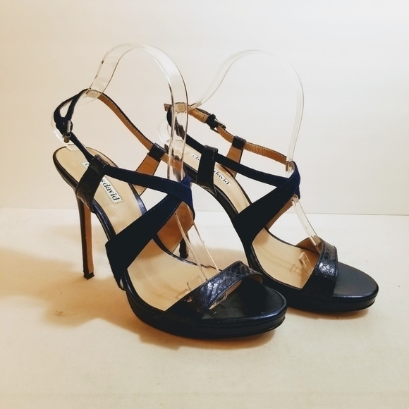 Charles David Purple Leather Strappy Ankle Heels 8 - Picture 8 of 8